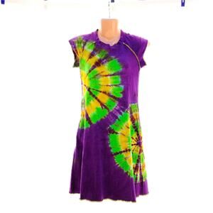 Womens Dress Small Tie Dye Purple Green Yellow Handmade One of a Kind